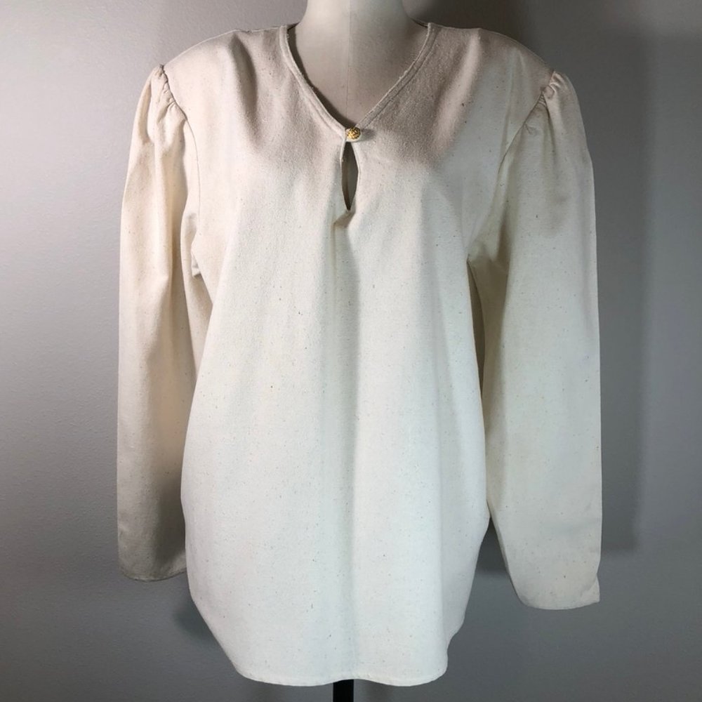 Vintage 100% Natural Woven Silk Puff-Sleeve Top
